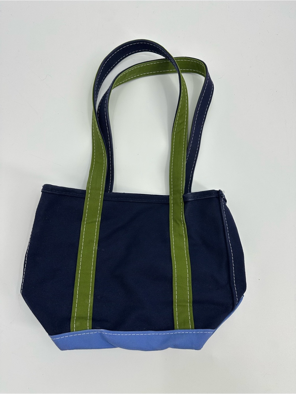 L.L. Bean Navy Boat & Tote with Olive Green Straps and Periwinkle Base